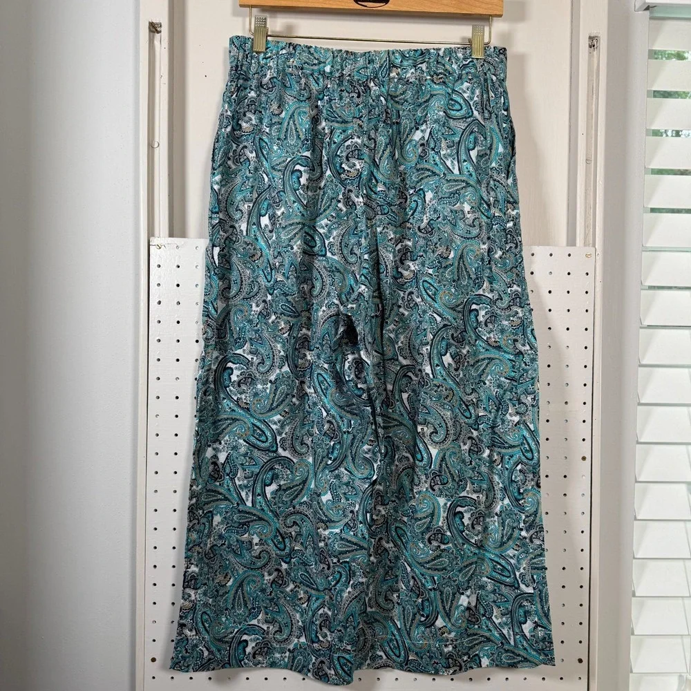 Michael Kors Wide Leg Palazzo Pants Women's Teal Paisely Cotton Classic - Medium